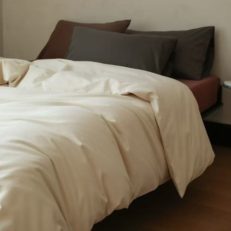 Premium cotton satin duvet cover set with fitted sheet and pillowcases