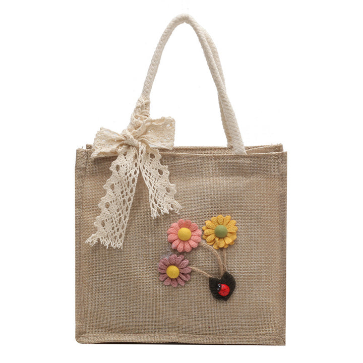 Floral Embellished Jute Handbag