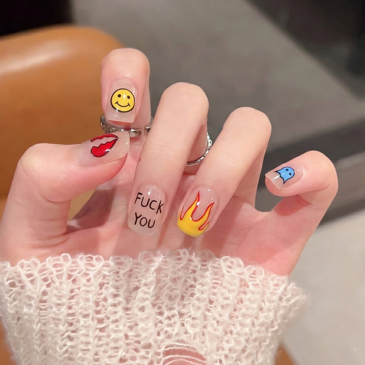 Artistic Press-On Nail Set with Unique Graphic Designs Stornfield