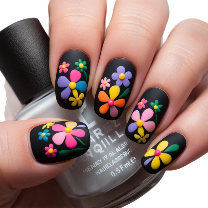 Artificial nails with colorful flower pattern Stornfield