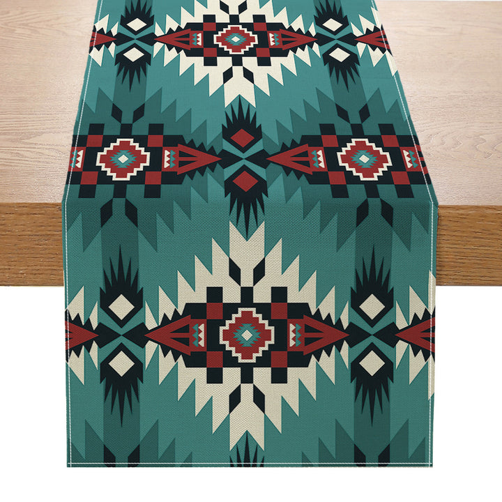 Southwestern Pattern Cotton-Linen Table Runner with Aztec Geometric Print