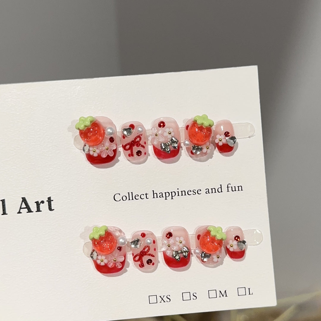 Decorative Strawberry-Themed Press-On Nail Art Set