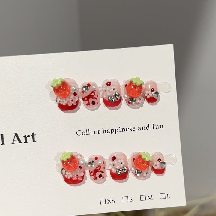 Decorative Strawberry-Themed Press-On Nail Art Set