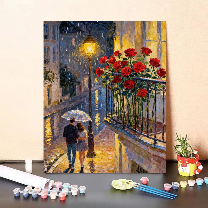 Romantic Rainy Street Scene Paint by Numbers Kit Stornfield