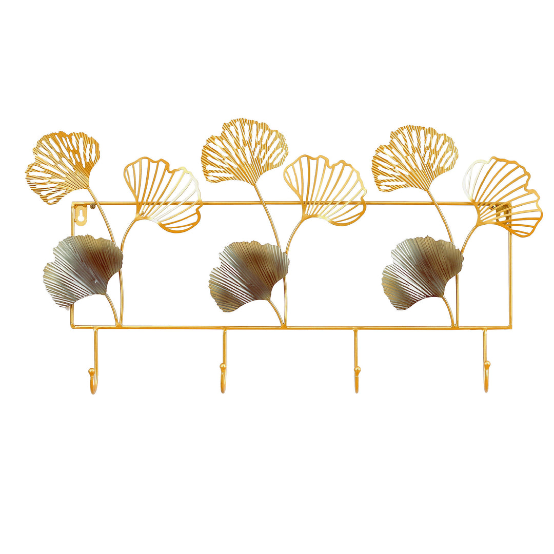 Decorative Metal Wall Hook Rack with Ginkgo Leaf Design Stornfield