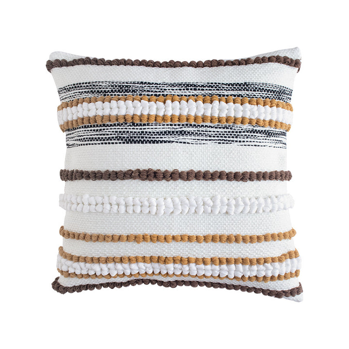 Rectangular decorative lumbar pillow with typographic jacquard pattern Stornfield