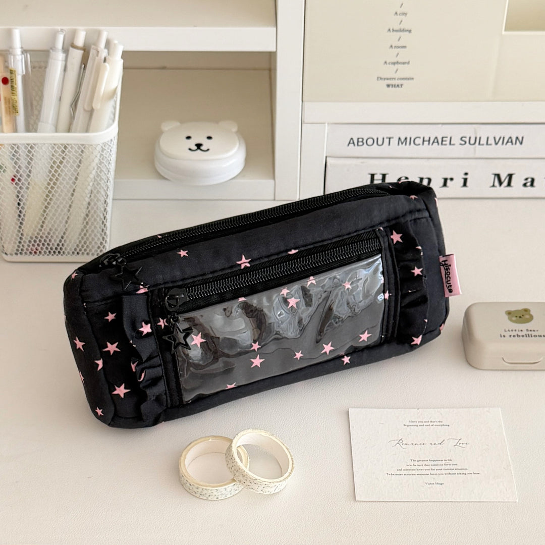Star-Patterned Transparent Pencil Case