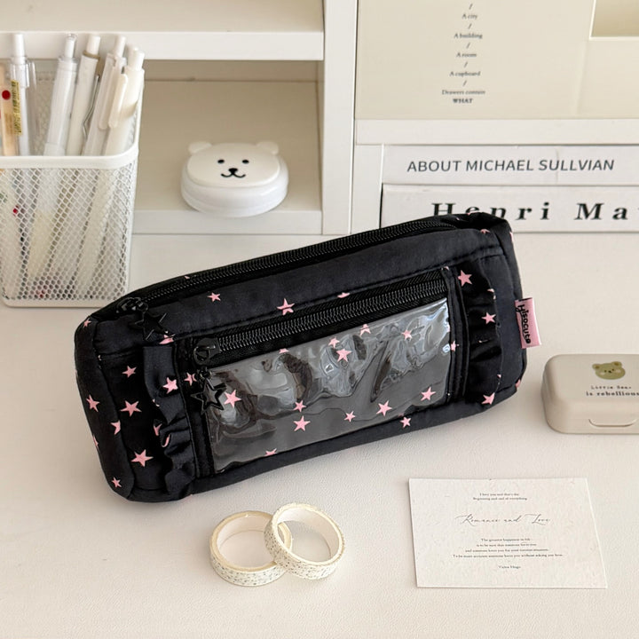 Star-Patterned Transparent Pencil Case