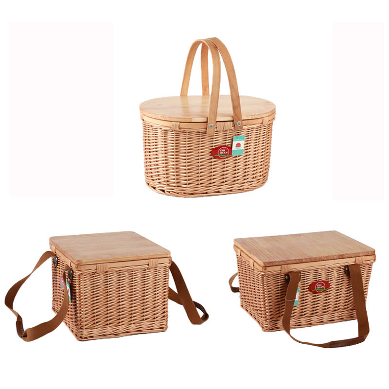 Ladies picnic basket made of high-quality natural material with sturdy wooden lid Stornfield