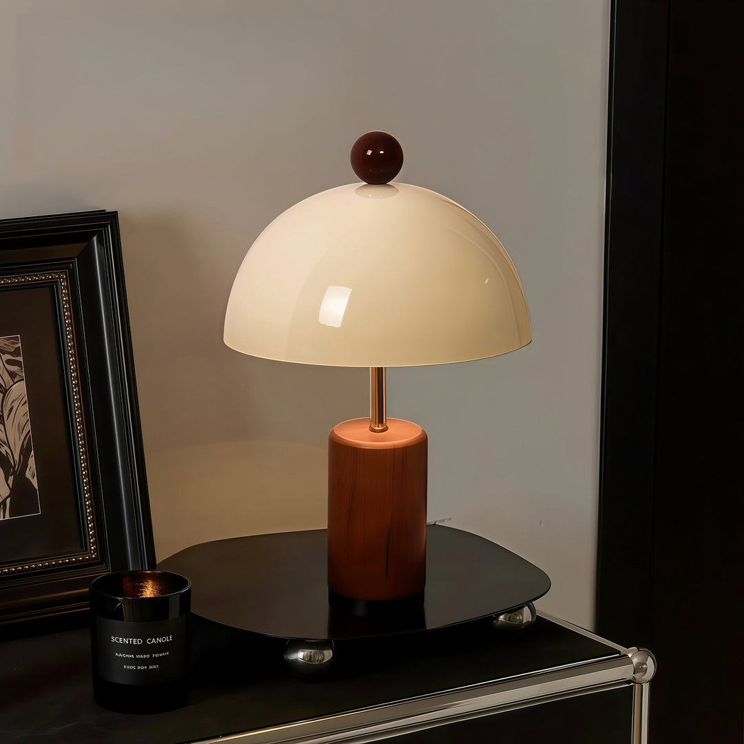 Sculptural Table Lamp with Wooden Base
