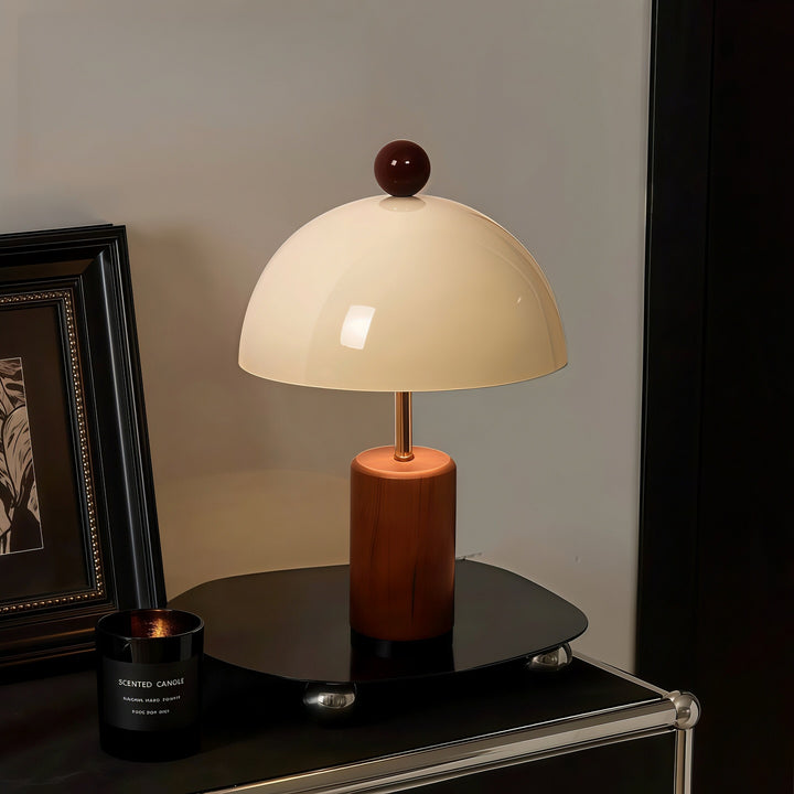 Sculptural Table Lamp with Wooden Base