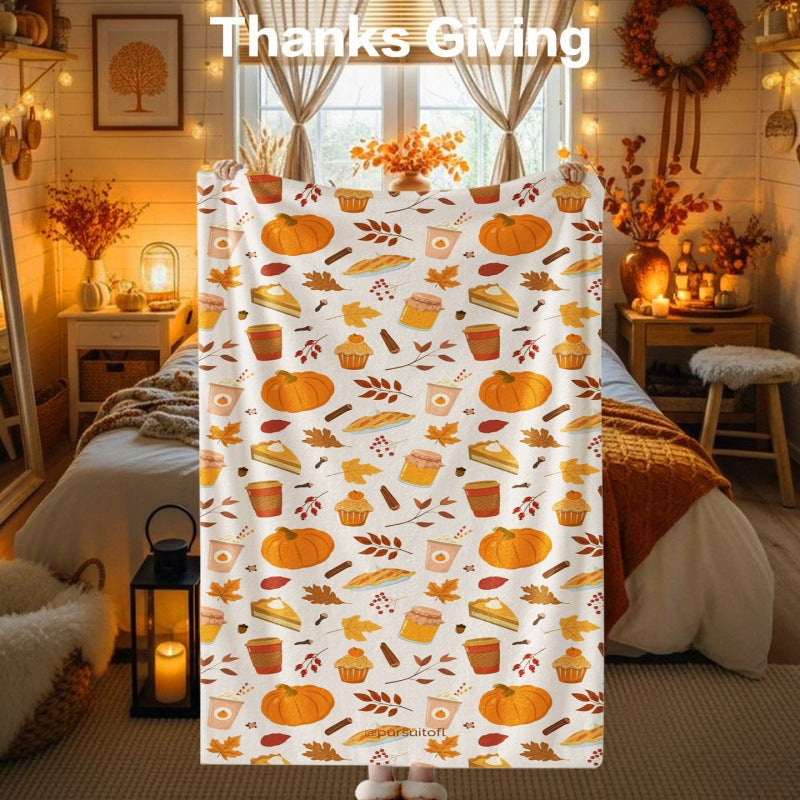 Thanksgiving-Themed Cozy Fleece Blanket