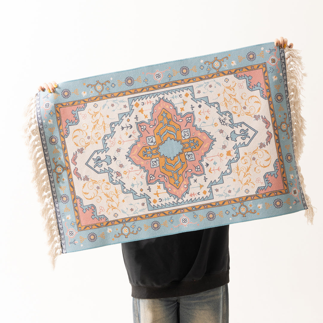 Woven oriental carpet runner with fringes and intricate medallion pattern Stornfield