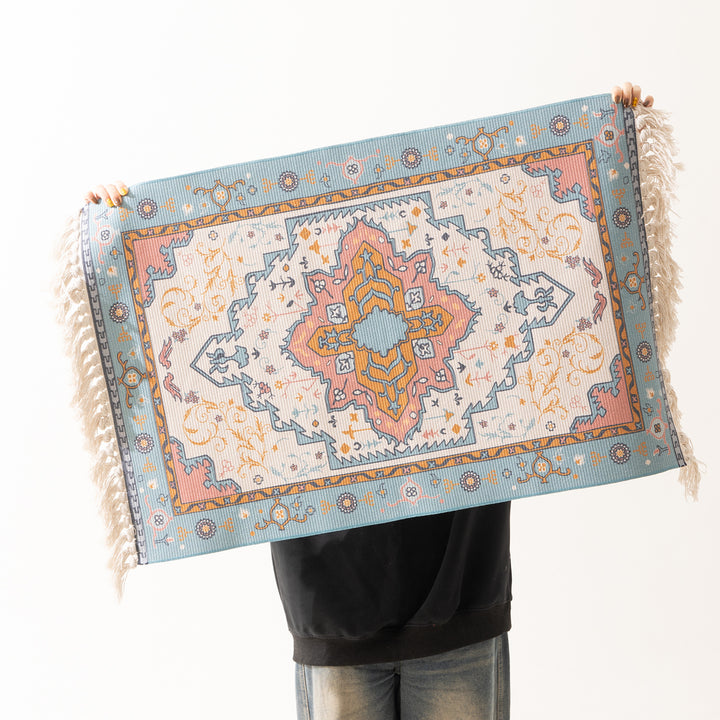 Woven oriental carpet runner with fringes and intricate medallion pattern Stornfield
