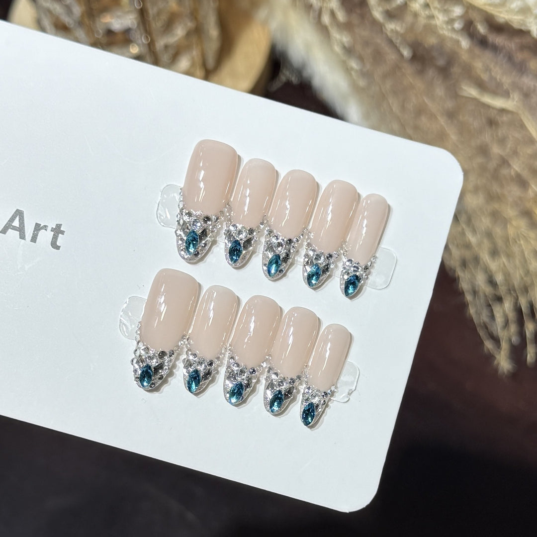 Elegant Rhinestone-Accent Press-On Nail Set Stornfield