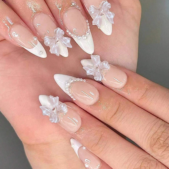 Decorative Press-On Nail Set with Floral and Pearl Embellishments Stornfield