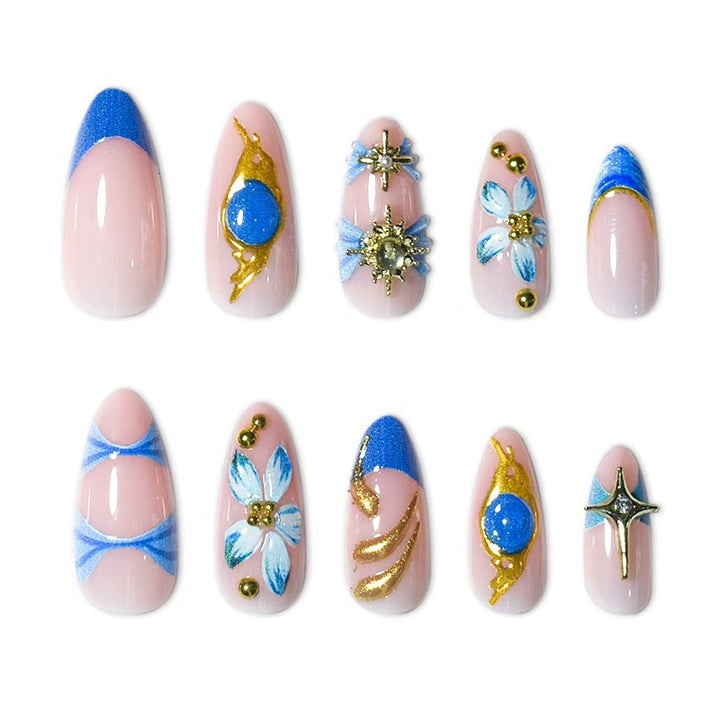 Artistic Gold and Floral Press-On Nail Set Stornfield