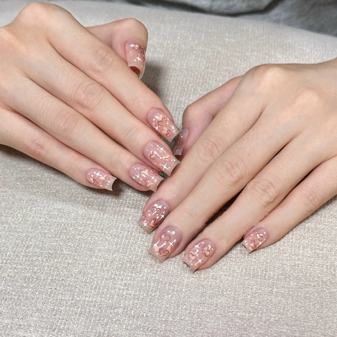 Heart-Embellished Press-On Nail Set