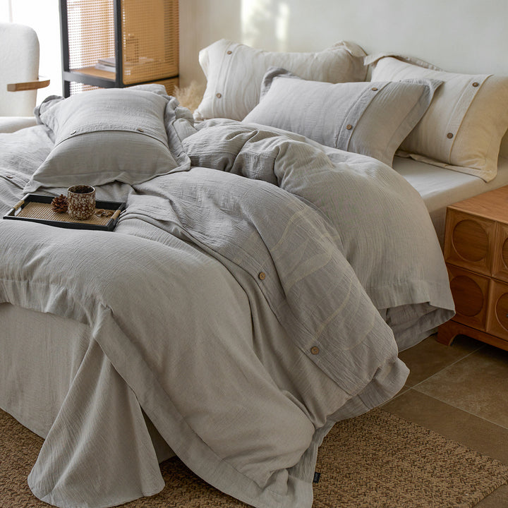 Luxury Washed Linen Duvet Cover Set with Button Closure
