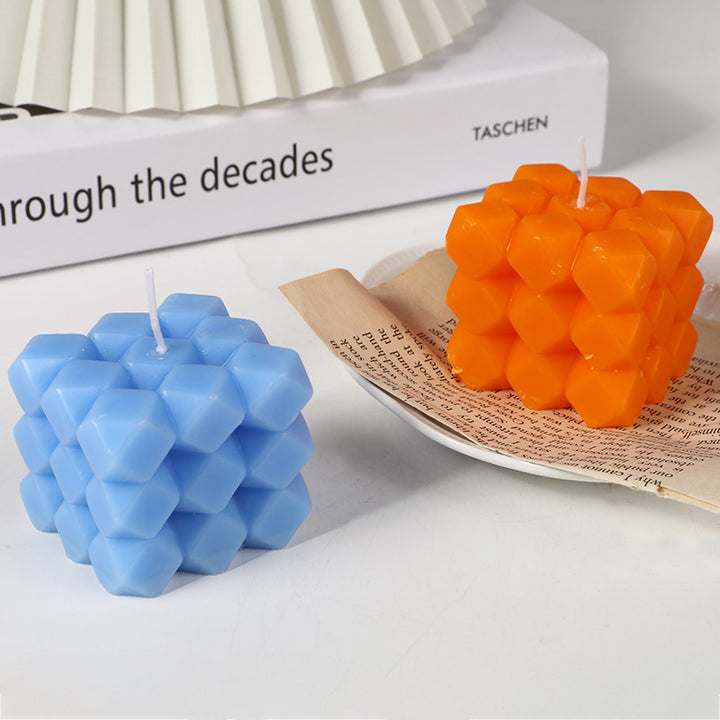 Geometric Honeycomb Cube Sculptural Soy Candle