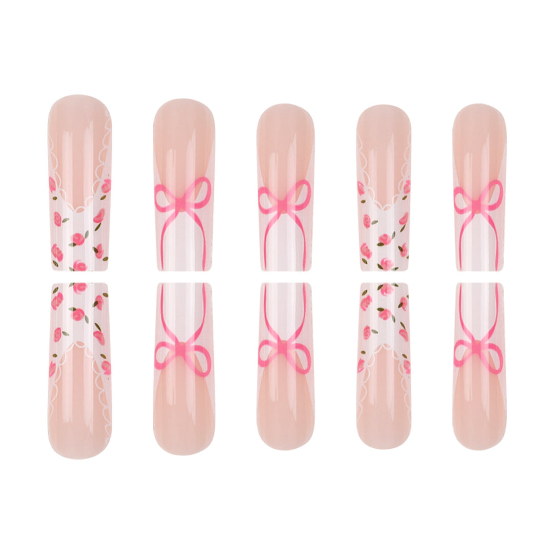Floral Bow-Embellished Press-On Nail Set Stornfield