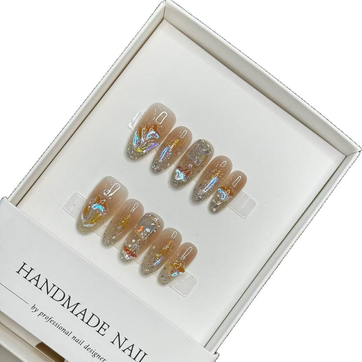 Handmade Press-On Nail Set with Glitter Accents
