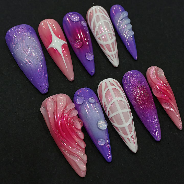 Decorative Press-On Nail Art Set with Iridescent and Abstract Designs Stornfield