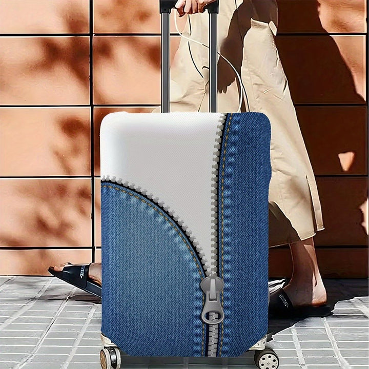 Unisex non-elastic luggage cover in zipper look with jeans structure and robust stretch fit for trolley Stornfield