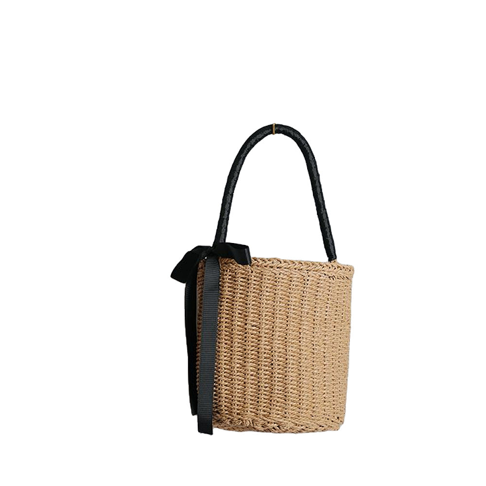 Handwoven basket bag with decorative fabric ribbon Stornfield