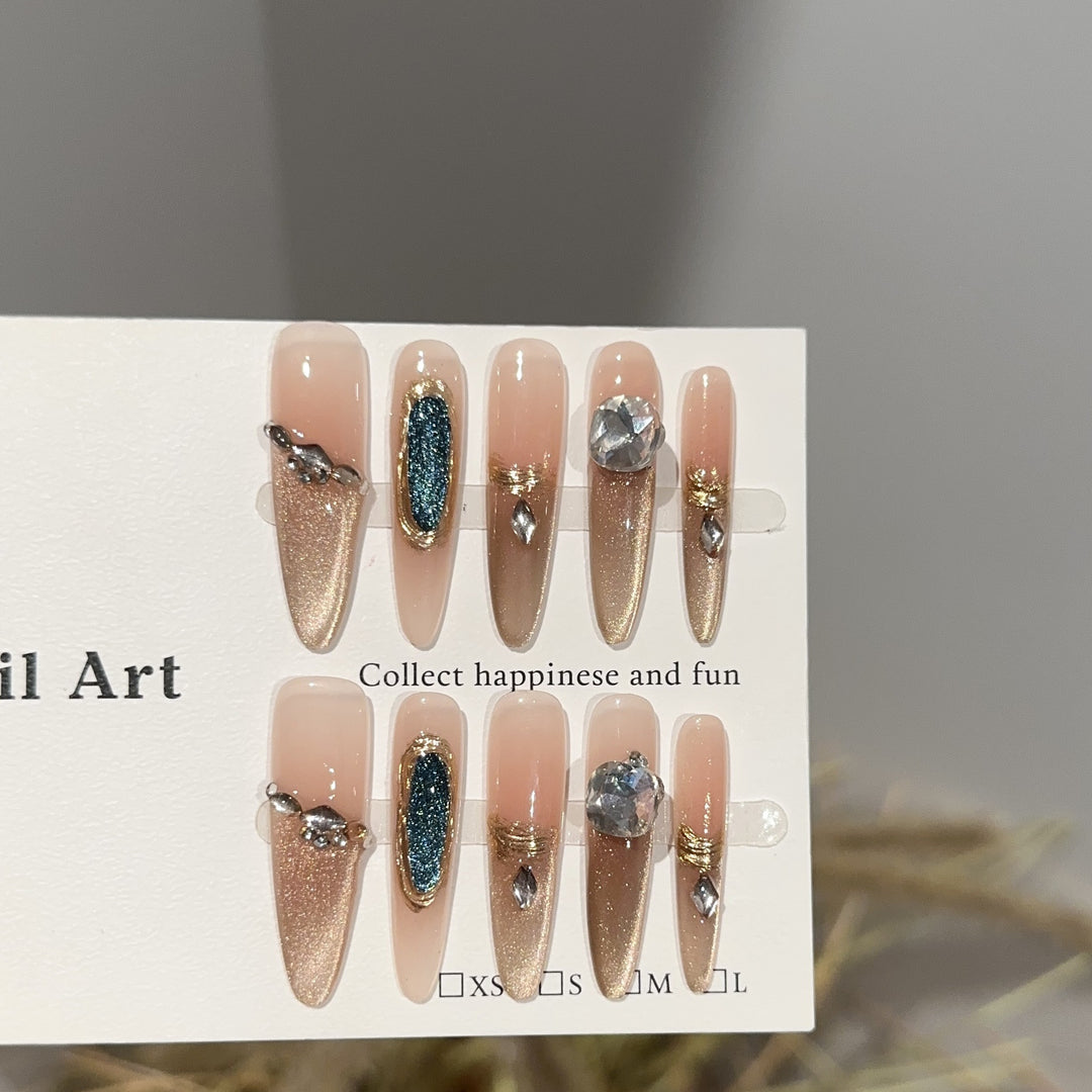 Decorative Press-On Nail Art Set with Gemstone Detailing