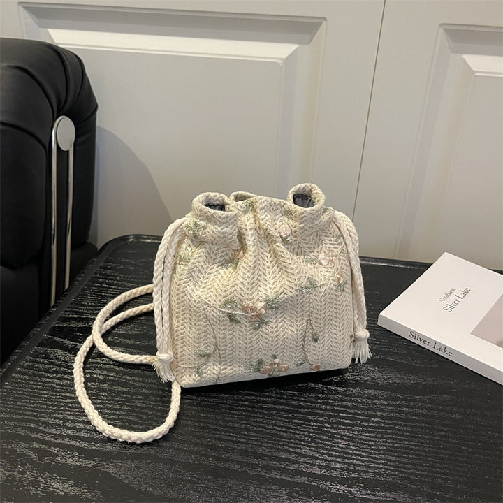 Embroidered Drawstring Mini Handbag