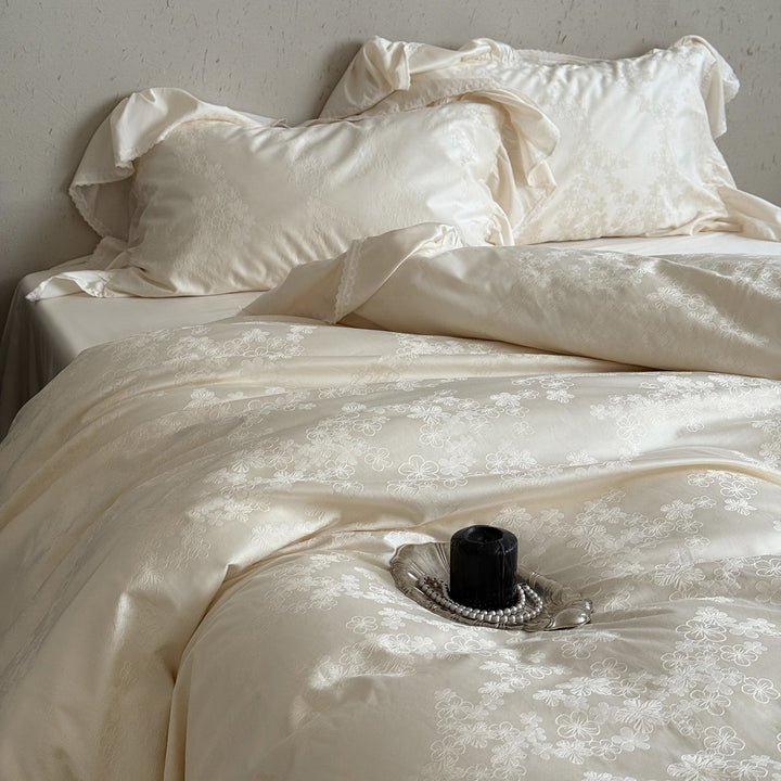 Luxury Ruffled Jacquard Satin Duvet Cover Set