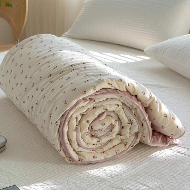 Reversible Cotton-Blend Quilted Floral Duvet-Style Throw with Plush Minky Backing