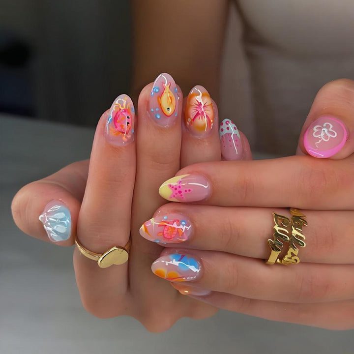 Artificial nail set with colorful floral and summery designs Stornfield
