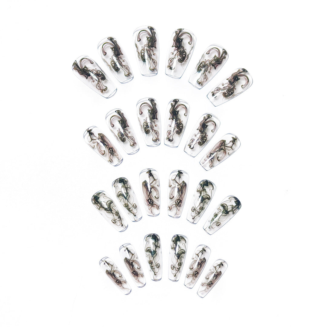 Artificial nails with modern transparent marble effect Stornfield