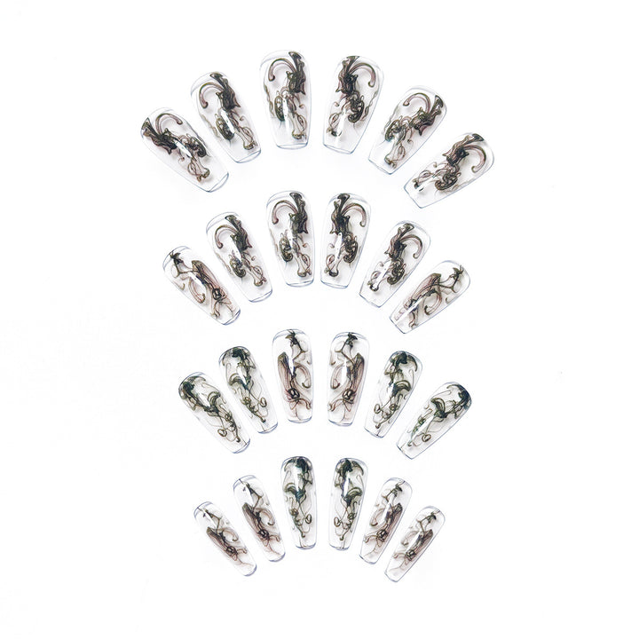 Artificial nails with modern transparent marble effect Stornfield