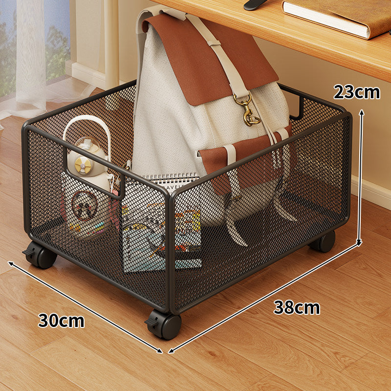 Under-Desk Rolling Mesh Utility Basket with Locking Swivel Wheels