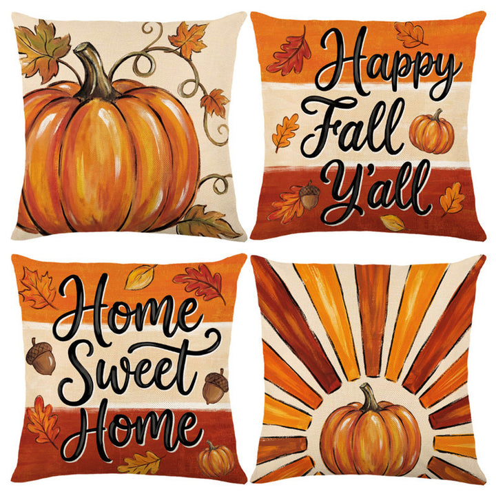 Decorative Harvest-Themed Throw Pillow Covers with Linen Texture
