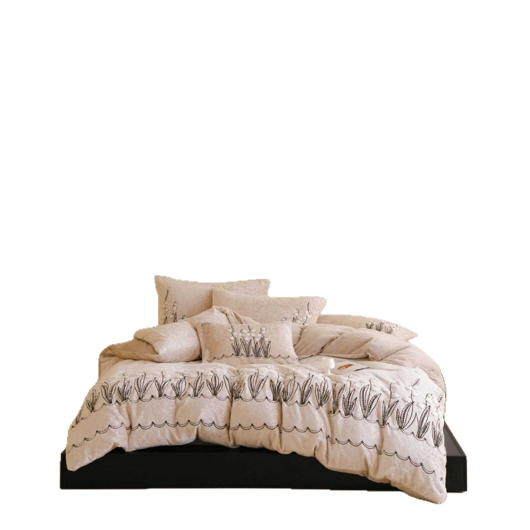 Embroidered Linen-Blend Plush Duvet Cover & Pillowcase Set