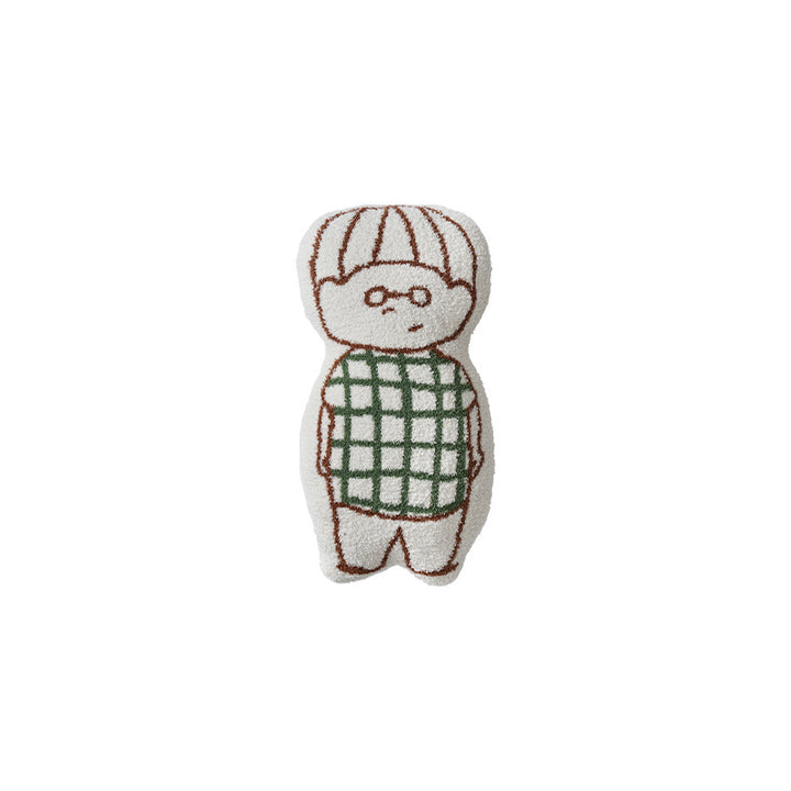 Doll-shaped decorative cushion with chenille texture and checkered embroidery