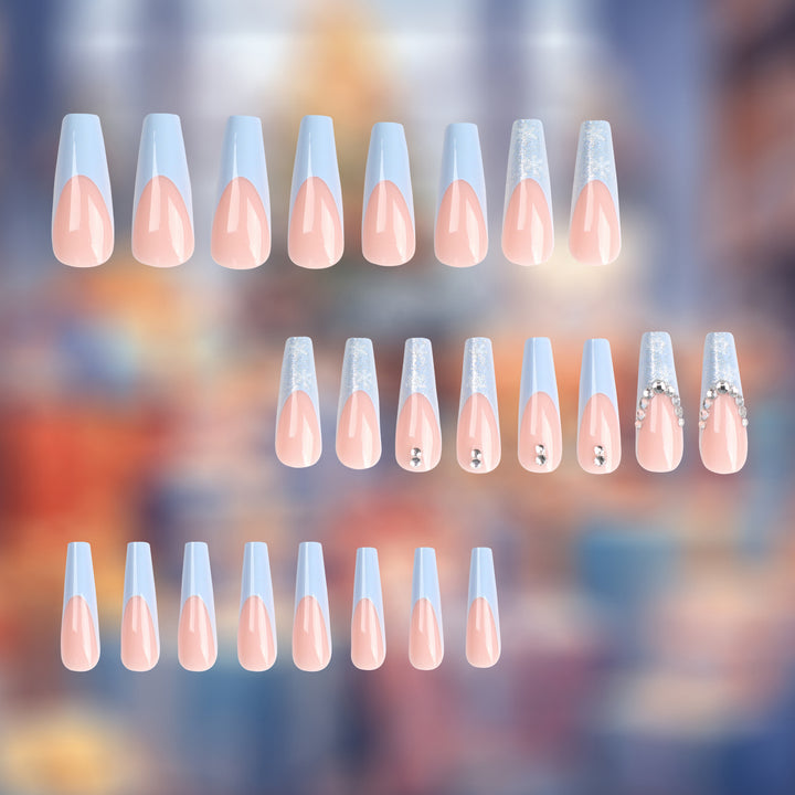 Artistic acrylic nails with glitter and elegant rhinestone embellishments Stornfield