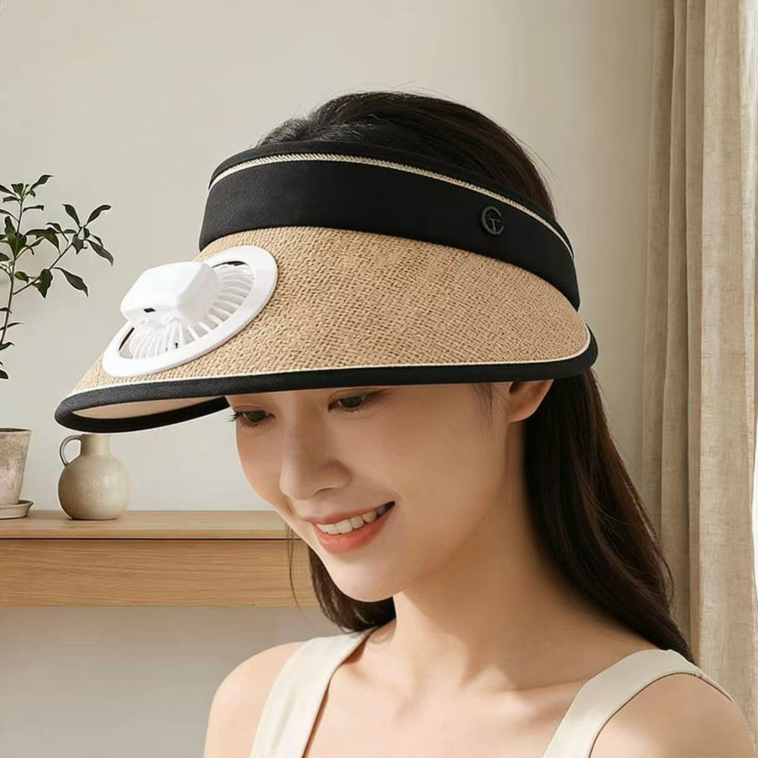 Air-cooled straw hat with detachable battery fan and elastic headband Stornfield