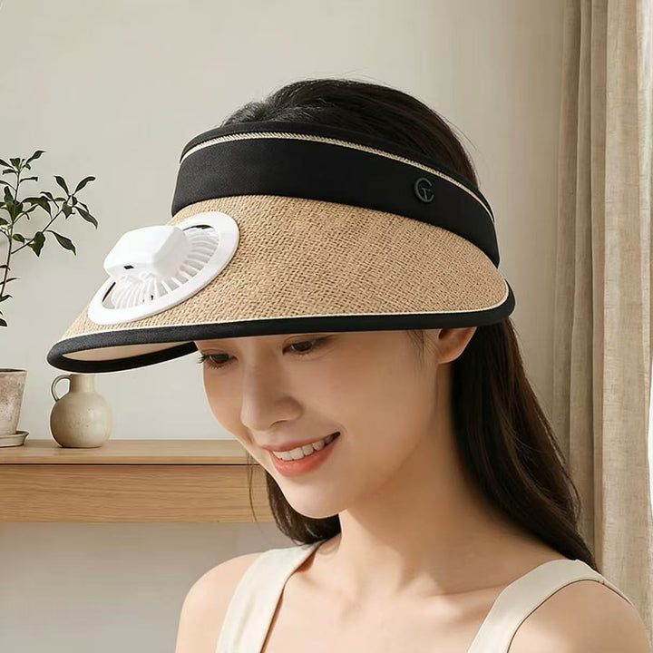 Air-cooled straw hat with detachable battery fan and elastic headband Stornfield