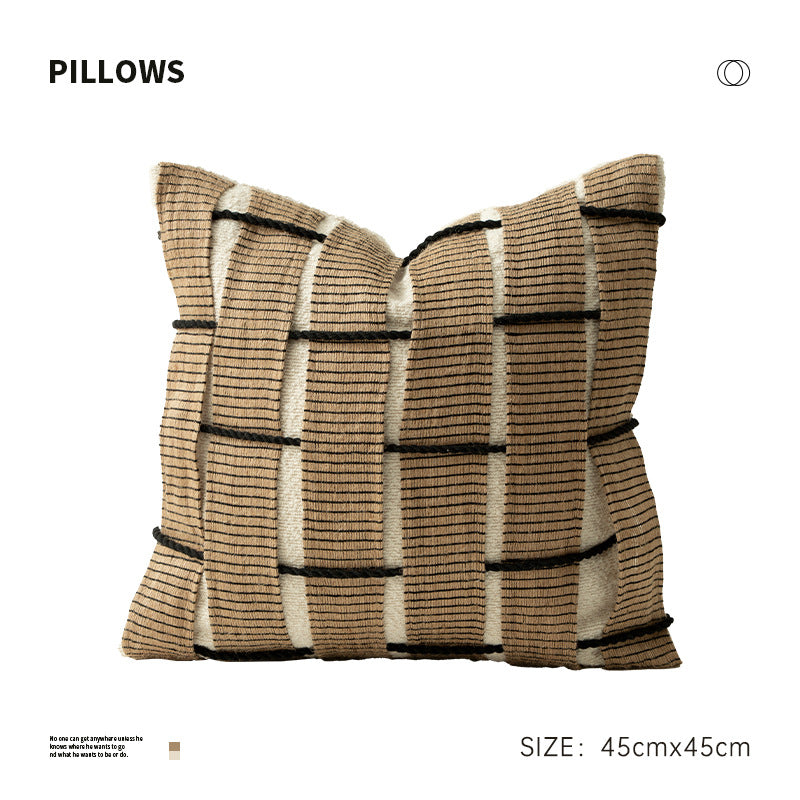Square Decorative Cushion with Woven Checkered Pattern Relief Structure Stornfield