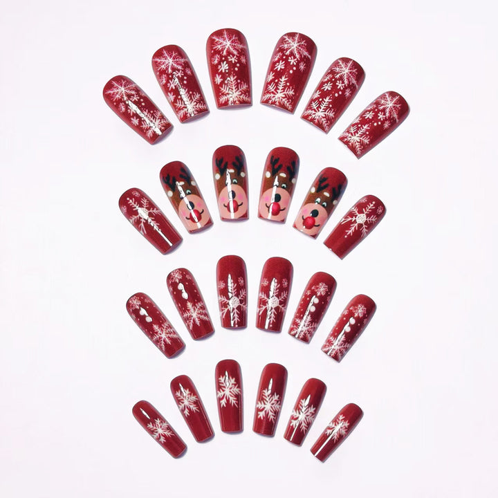 Artificial nails with festive reindeer and snowflake design Stornfield