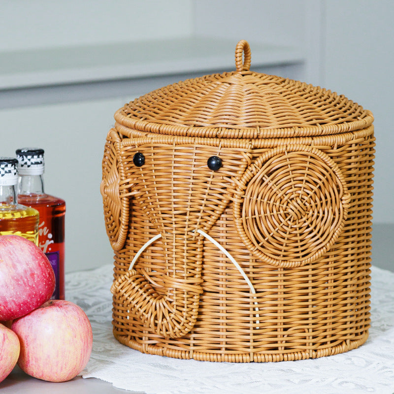 Elephant-Shaped Woven Storage Basket Stornfield