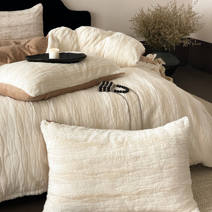 Embossed Floral Jacquard Duvet Cover Set with Ruffled Pillow Shams