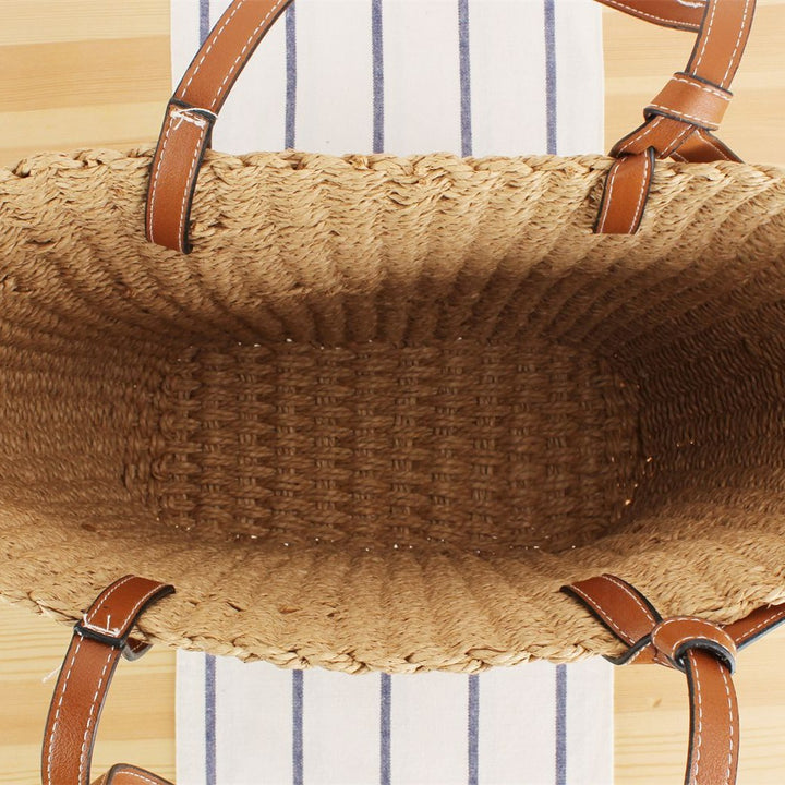 Natural raffia tote bag with elegant leather detail Stornfield