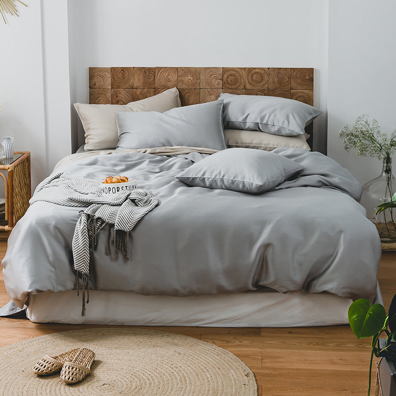 Finest cotton satin duvet cover and pillowcase set with reversible finish and concealed zipper