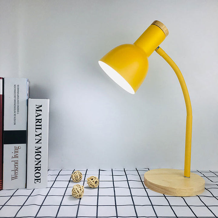 Adjustable Desk Lamp with Natural Wood Base